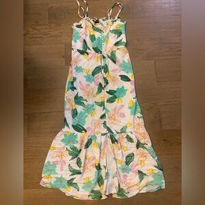 Anthropologie Cleobella Tropical Button front White Tie Waist Beach Maxi Dress S